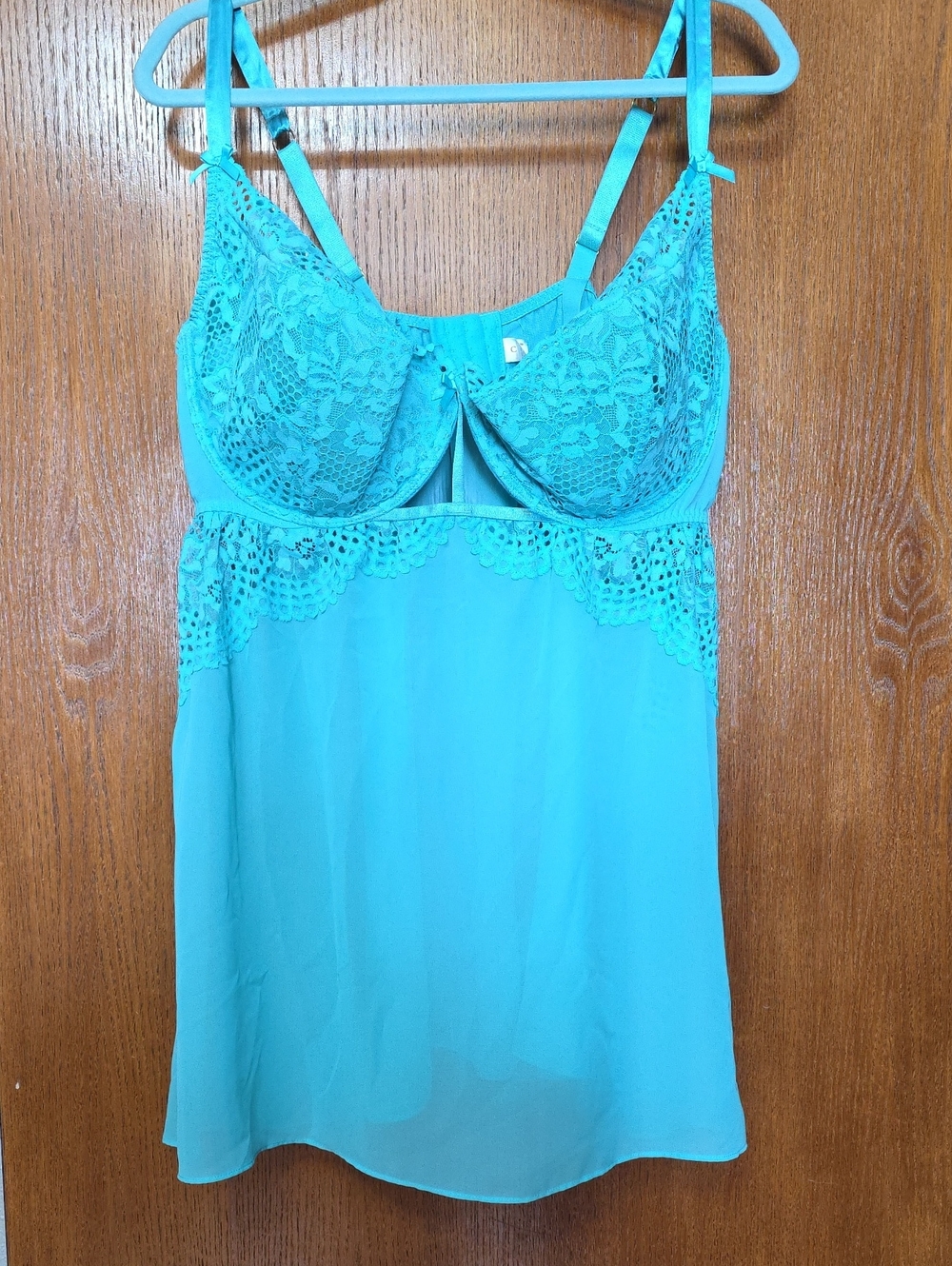 Cacique Turquoise Lace-Trim Chemise with Adjustable Straps